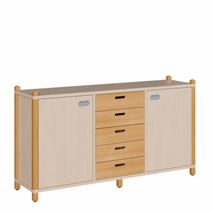 ST Raumteilerschrank 80 cm, 5 Massivholzschübe/2 Türen